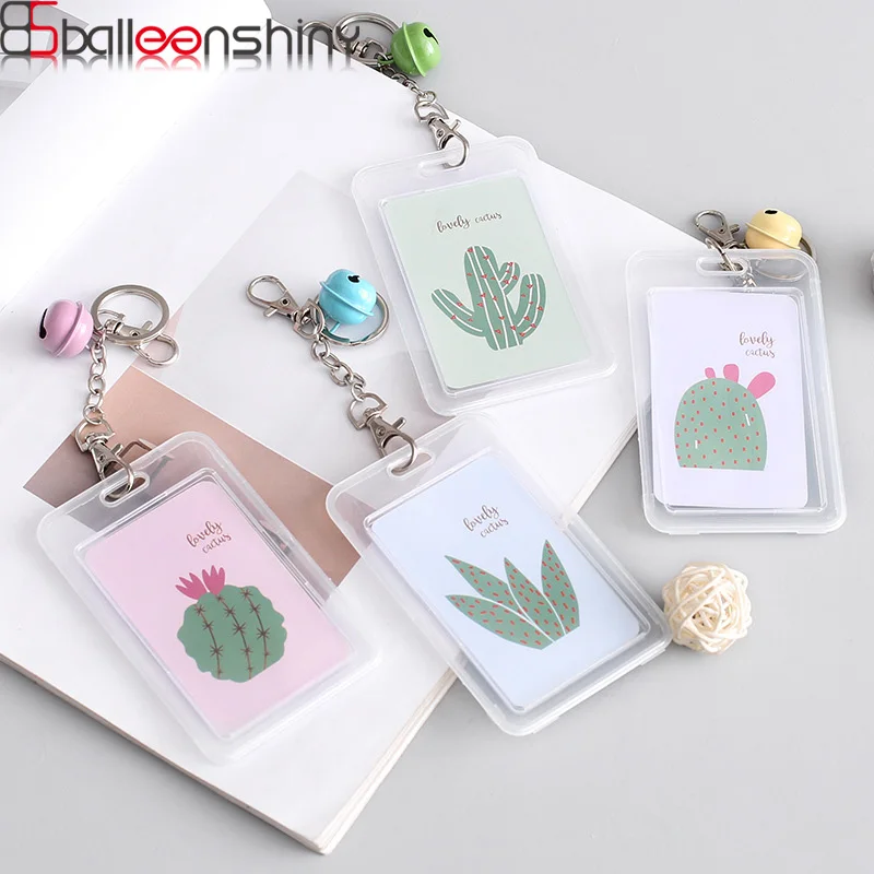 

BalleenShiny Small Fresh double-faced Transparent Bell Card case Bus Certificate Korea Creative Cute Cartoon Rice Card Holder