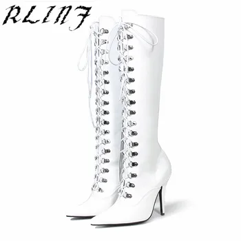 

RLINF Sexy Women The Knee Boots High Heel Pointed Middle Boots Large Size 35-45