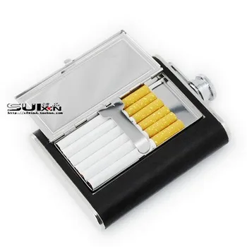 

Multi-functional 6 Ounce 304 Stainless Steel Wine Mini-Bottle with 6 Cigarettes Box Creative Outdoor Carry Pot