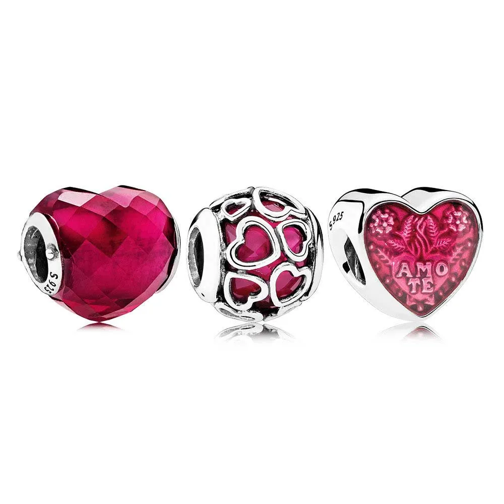 100% 925 Sterling Silver Lucky in Love Fuchsia Charm Pack Bead fit Charms Original Bracelets Jewelry A set of prices