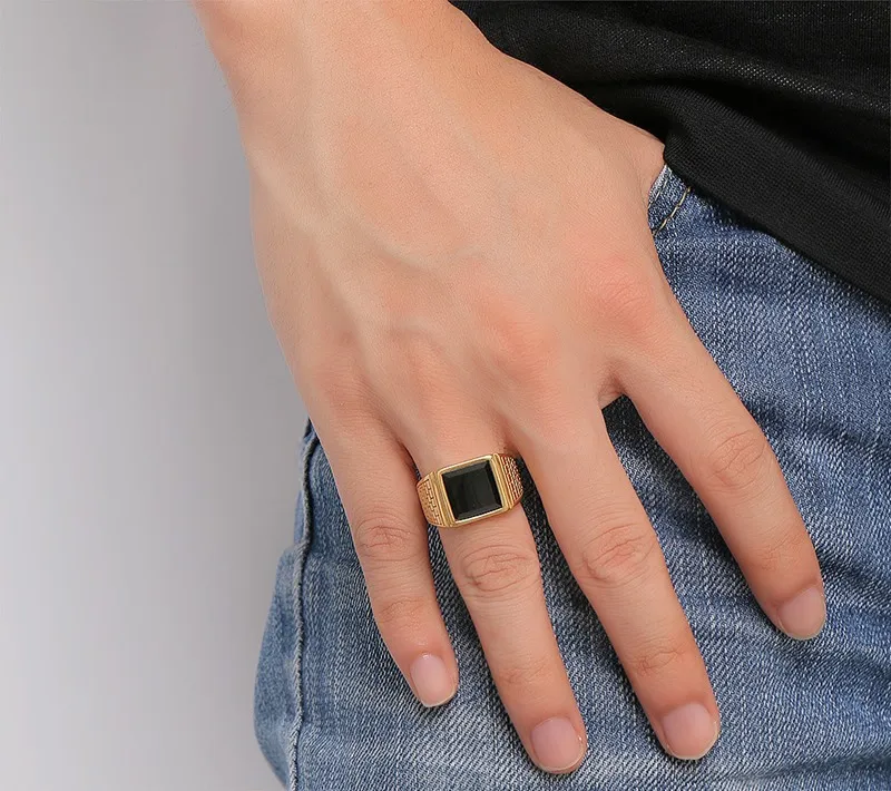 High Quality Men Ring Fashion Gold Color Stainless Steel Rings Mens Wedding Bands Rings For Man Engagement Boy Jewelry