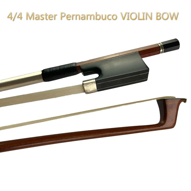 

4/4 Master Pernambuco Violin Bow Ebony Frog Sterling Silver Mounted Natural White Horsehair Violin Parts Accessories