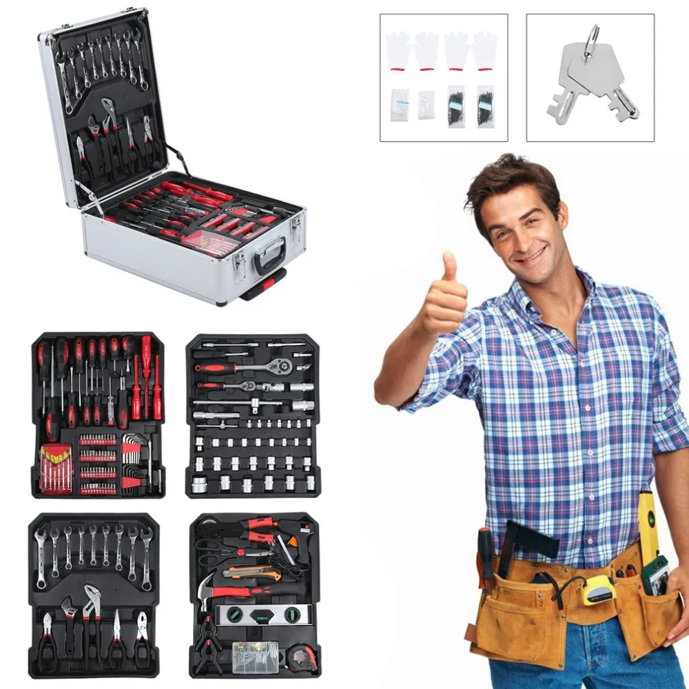

Tool Kit 621 PCS Tool Trolley Set With Aluminum Alloy Carrying Box Precision Garage Mobile Workshop Toolbox Bike Repair Tool Kit