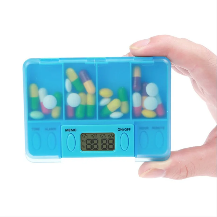 

4 Grid Intelligent Timer Reminder Pills Box Organizer Storage Pill Case @88 Dropshipping