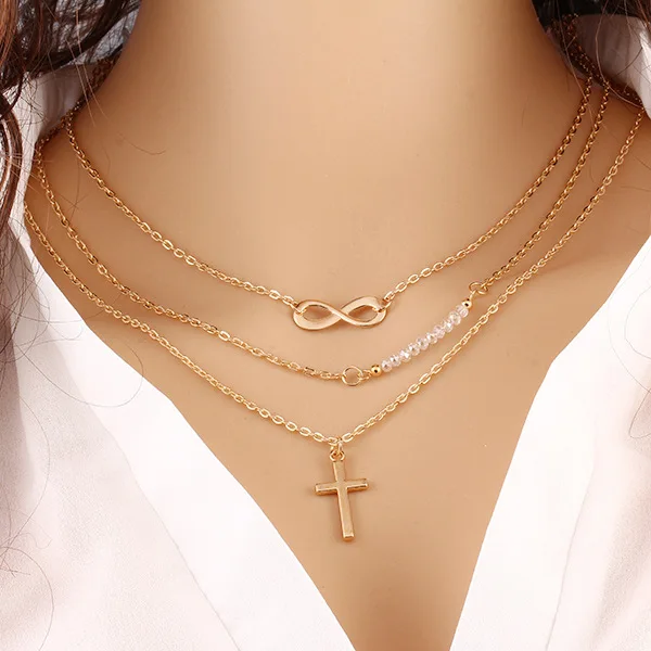 For Women Silver Fashion Jewelry Choker Infinity Necklace Cross Pendants 