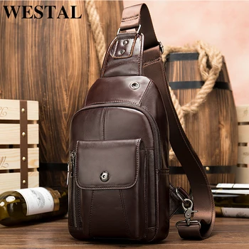 

WESTAL male genuine leather chest bag messenger belt shoulder bag for men's fanny sling bag casual crossbody bags for men 8631