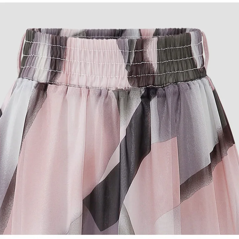 Plus Size Women Vintage Floral Print Ankle Length A Line Chiffon Skirt 3Xl 5Xl Bow Tie Casual Female Stylish Chic Skirts Mujer