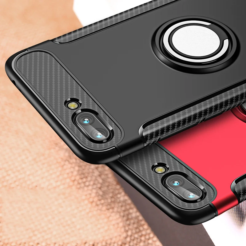 For Huawei Honor 10 Lite Play Hybrid Soft Silicone + Hard PC Rugged Armor 360 Magnetic Finger Ring Cover V10 8X Max |