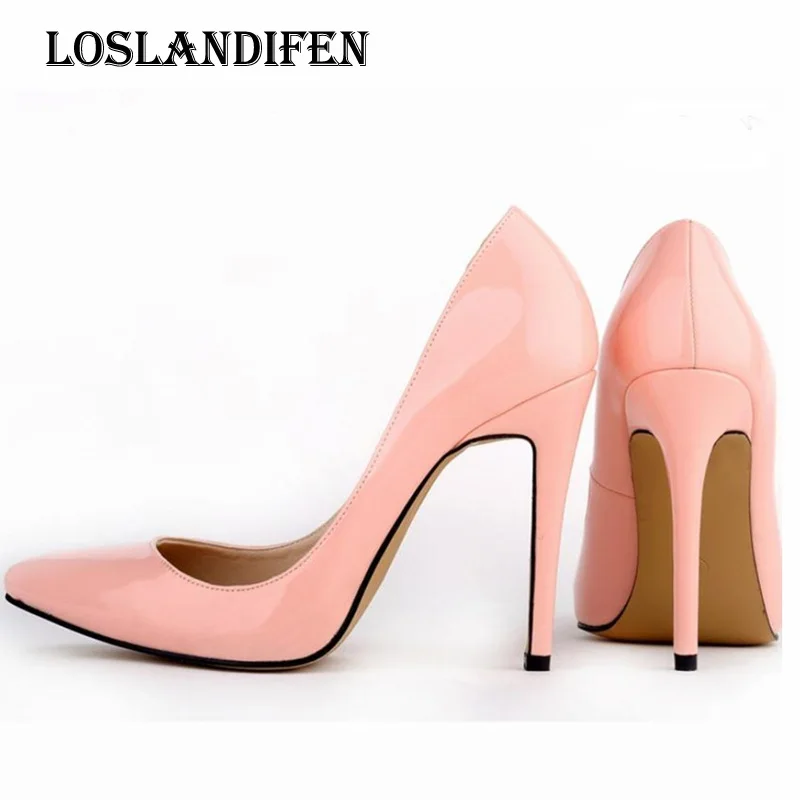 

Loslandifen Candy Color Ladies Shoes Size 34-42 High Heels Pointed Toe Women Pumps Office Women Stiletto Patent Leather Shoes