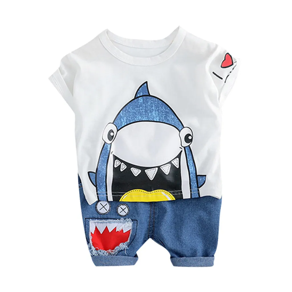 

Toddler Baby Kids Boys Cartoon Shark Tops Short Pants Casual Kids Clothes Outfits Set Abbigliamento Bambine Drop Shipping
