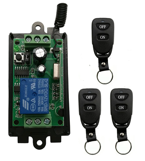 

DC 9V 12V 24V 1 CH 1Channel 1CH Wireless RF Remote Control Light Switch 10A Relay Output Radio Receiver Module + 3*Transmitter