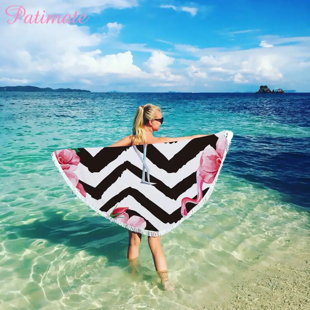 

PATIMATE Tropical hawaii fabric Leaves Flower Beach Towel Round Microfiber Beach Towels for Home Decor Boho Style Bath Towels