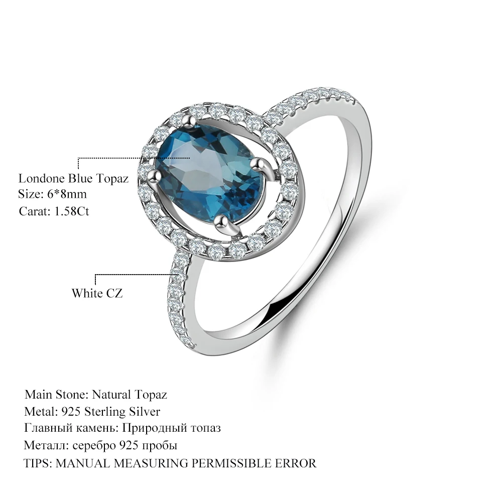 Gem's Ballet 1.58Ct мечта натуральный Лондон Голубой топаз драгоценный камень кольца для женщин хорошее ювелирное изделие 925 пробы серебряные трендовые кольца