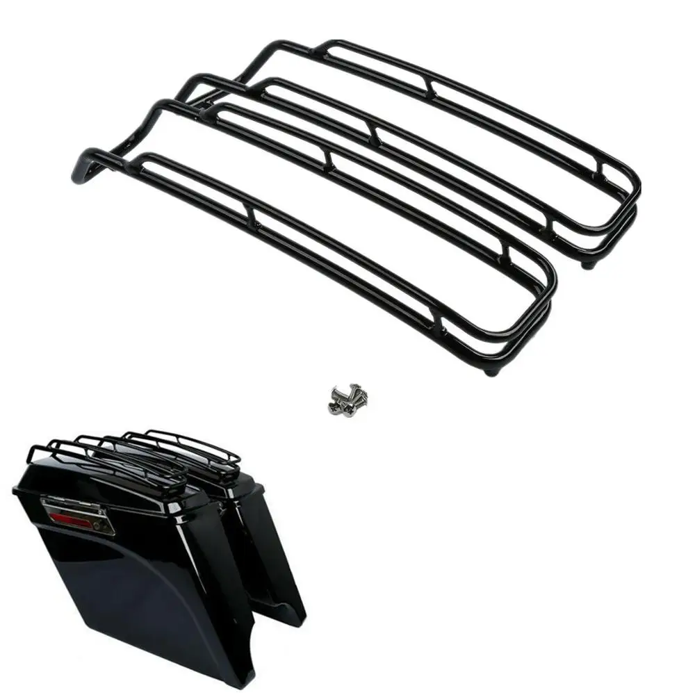 

Motorcycle Black/Chrome L&R Saddlebags Lid Top Rail Guard For Harley Touring Model Road King Street Glide 94-13 12 95