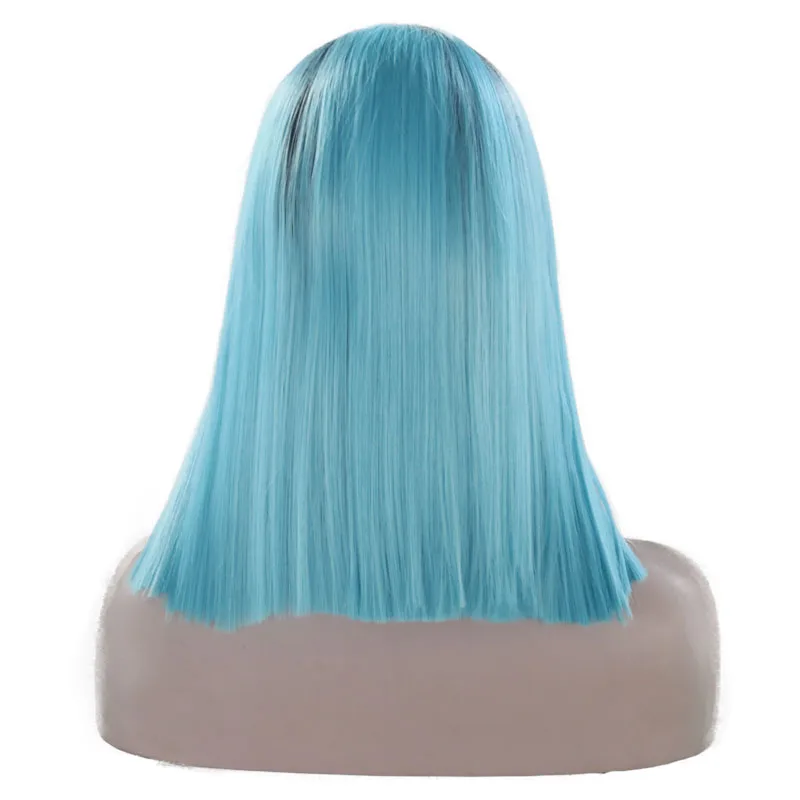 JOY& BEAUTY 12 дюймов парик на кружеве короткие прямые синтетические волосы Небесно-Голубой Омбре боб парик Термостойкое волокно для женщин парик