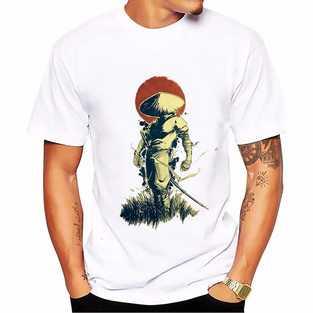 JAPAN Swordsman Samurai t shirt o neck soft Breathable plus size t shirt short sleeve casual 