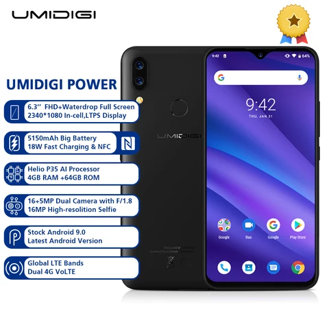 Original UMIDIGI POWER Smartphone Phablet 6 3Inch Android 9 0 Octa Core 4GB RAM 64GB ROM 16 0MP Front Camera Mobile CellPhone