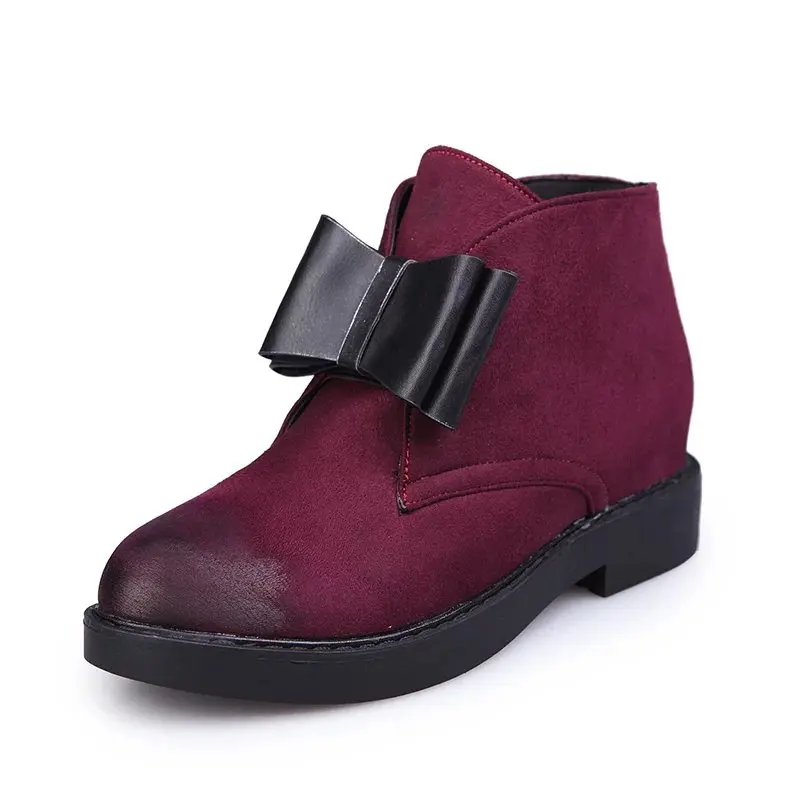 

Women Suede Soft Leather Low Heel Boots bowknot Winter Ankle Boots Footwear ladies Shoes For Woman Black Red Gray XYD&593YY