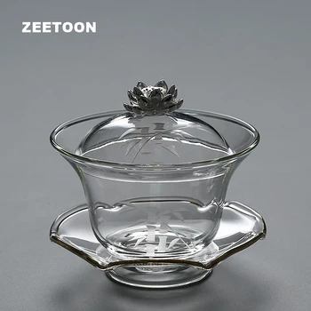 

200ml Creative Boutique Lotus Gaiwan Heat-resistant Glass Tea Cup Teapot Master Cup Lid Blow Kung Fu Tea Set Tea Pot Tea Maker