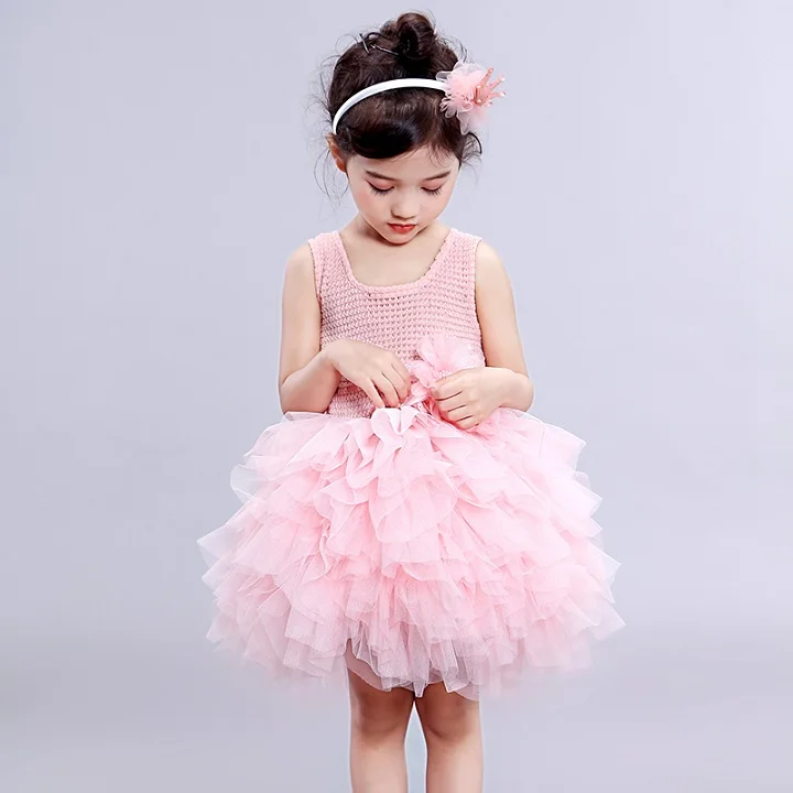 Летнее платье с цветочным узором для маленьких девочек; вязаные вечерние платья-пачки принцессы; Одежда для маленьких девочек; костюм на свадьбу и день рождения - Цвет: pink