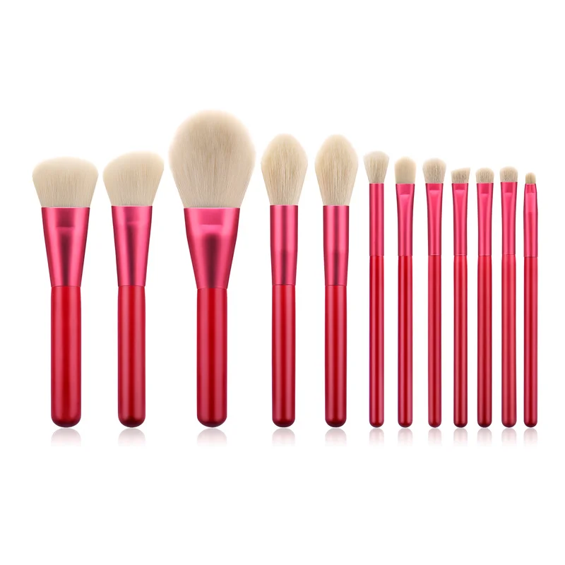 

BBL 12pcs Premium Elegant Red Makeup Brushes Set Powder Blush Eyeshadow Blending Sculpting Highlighter Brush Brochas Maquillaje