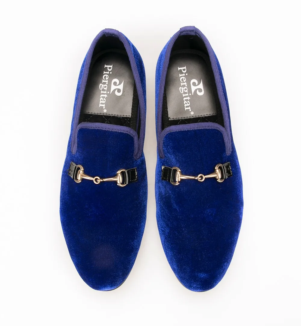 Handmade Men Royal Blue Velvet Shoes Loafers Fashion Party Wedding