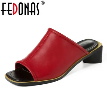 

FEDONAS 2020 New Women Genuine Leather High Heels Sandals Summer Rome Party Shoes Woman Casual Slippers Fashion Ladies Pumps