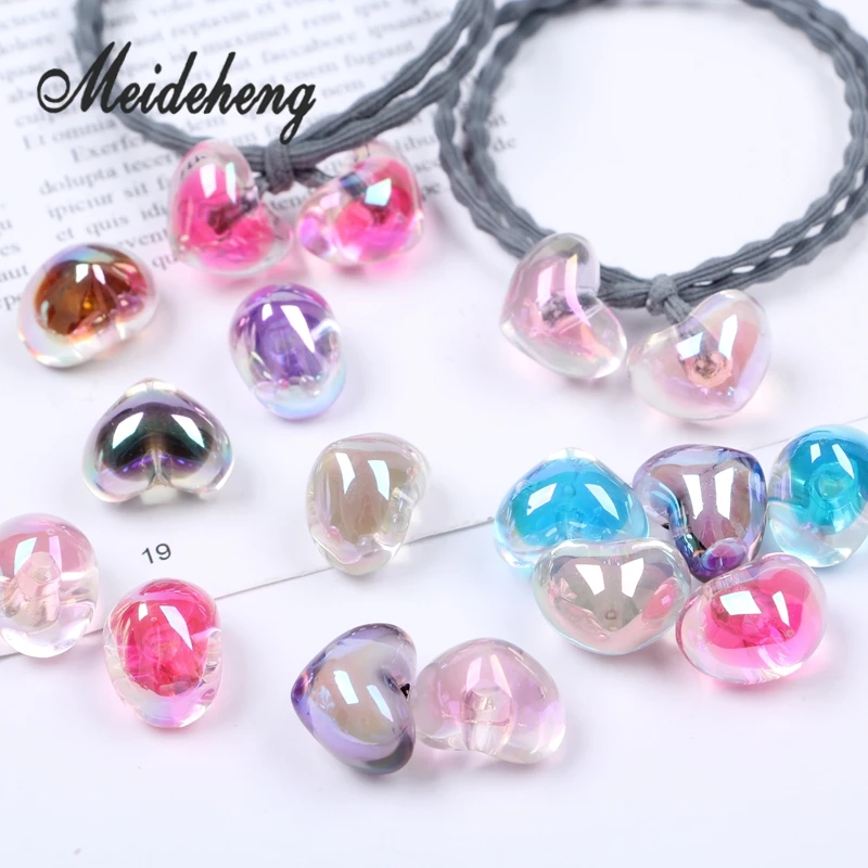 

10PC Acrylic Big Hole AB Rainbow Heart Surface Plating Gradual change Color Popping Bead For Jewelry Making Earring Accessories