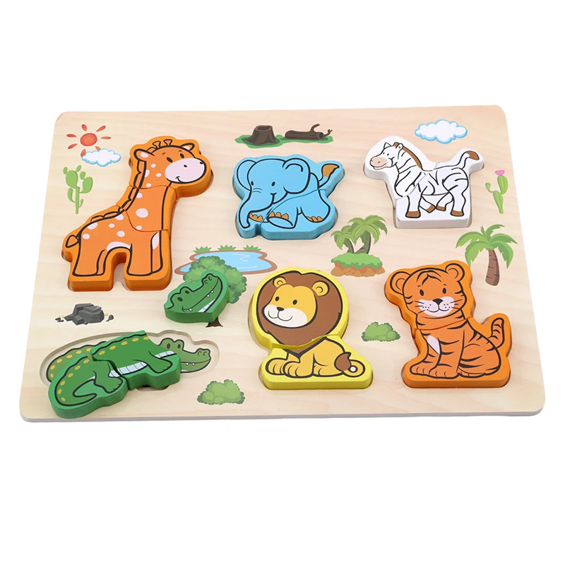 Лидер продаж Детские 3D головоломки деревянные игрушки картона мультфильм животных фрукты автомобиля доска соответствия детей