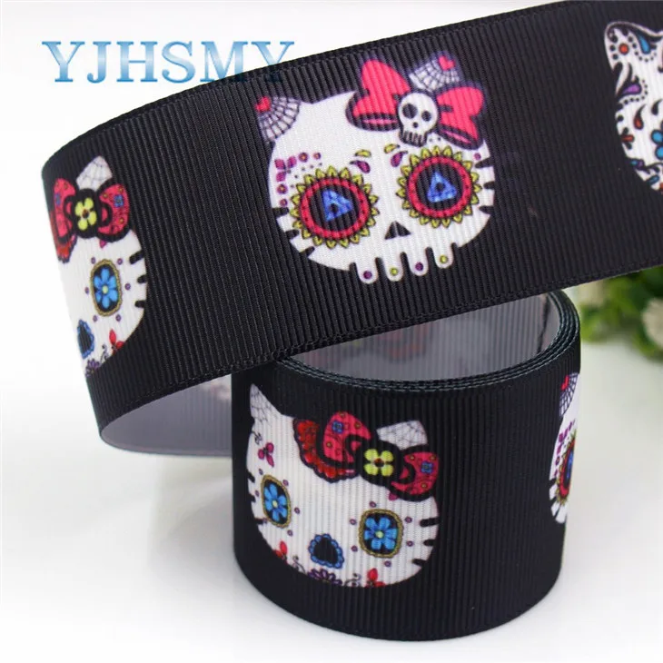 YJHSMY G-18728-694,38 mm 5 Yards Halloween Printed grosgrain ribbons,DIY handmade Hair accessories Material wedding gift wrap - Цвет: G-18728-697