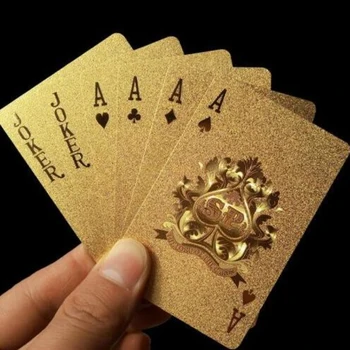 

Free shipping Golden Playing Cards Deck gold foil poker set Magic card 24 K Gold Plastic foil poker Durable Waterproof Cards