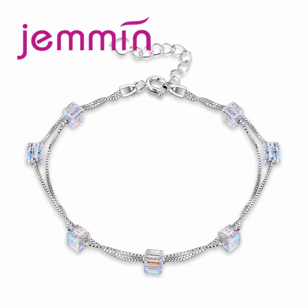 

Luxurious Double Chains Multicolored Crystal New Fashion 925 Sterling Silver Bracelets Women Female Party Engagement