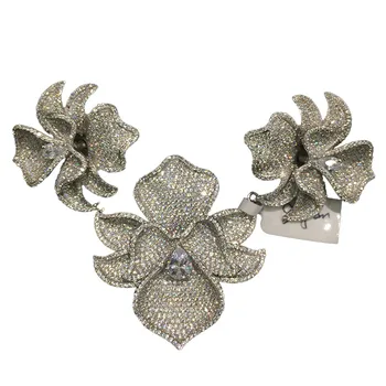 

DIY jewelry findings& components connectors for necklace 3 flowers orchid 925 silver with cubic zircon pave stone women jewelry