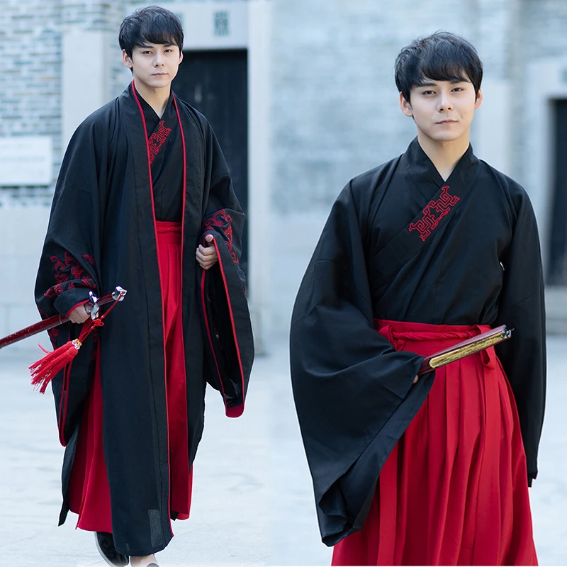 Hanfu Мужская традиционная одежда Хань элемент с длинными рукавами юбки династии