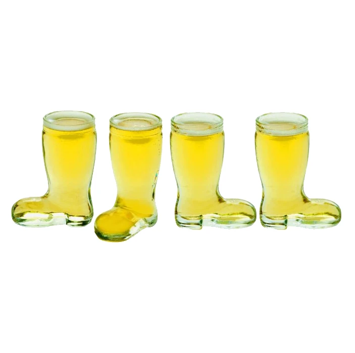 4pcs 40ml (1.3oz) Whiskey Shot Glasses Funny Cowboy Boots, Heavy Base