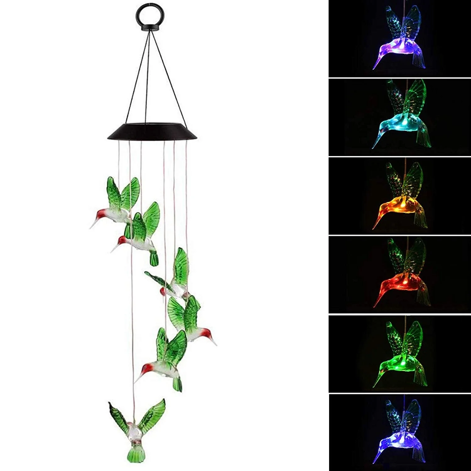 

Solar Changing Color Hummingbird Wind Chime Solar Powered LED Hanging Lamp Light for Outdoor Indoor Gardening Yard Pathway Decor