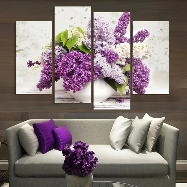 4 Panel Modern Lavender Flowers Canvas Painting On Wall Art 4 Panel Modern Lavender Flowers Canvas Painting On Wall Art Modular Pictures Home Decor For