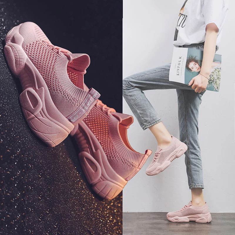 

Women's Chunky Sneakers 2019 Women Platform Running Shoes Lace Up Pink Sports Shoes Womans Female Trainers Walking Jogging Shoes
