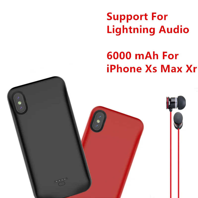Kopen 6000 mah Draagbare Batterij Oplader Voor iphone Xs Max Xr Power Bank Back Cover Ondersteuning Voor Lightning Audio Opladen coque
