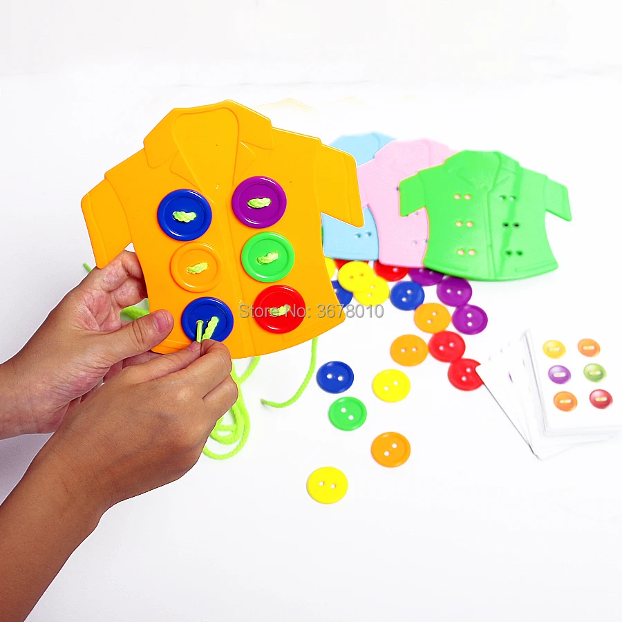 Jogo de Tabuleiro Botão Enfiar Puzzle Roupas Botões Lacing Brinquedo Usando Corda Threading Montessori Sensorial Brinquedos Educativos Primeiros 9 roupas botões laço brinquedo, vestindo corda rosqueando