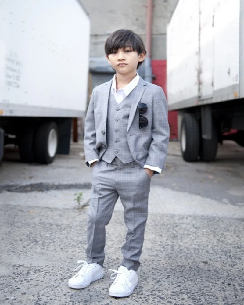 Hot Sale Grey Boys Linen Suit For Wedding Kids Tuxedo Suit