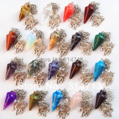 

19pcs/lot Wholesale Mixed Natural StonePendulum with tibetan animal semi-precious jewelry pendant bead