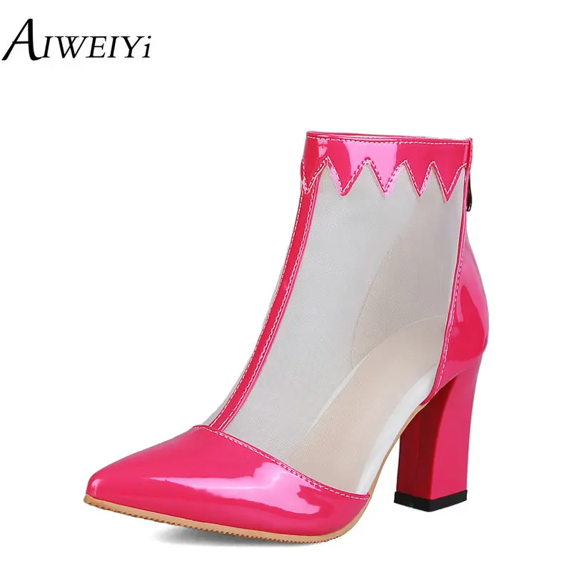 

AIWEIYi Spring Summer Ladies Women Ankle Boots Fashion Pointed Toe Hollow Roma Shoes Lady Shoes Platform Summer Boots