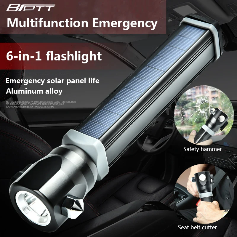 

Solar led flashlight cree xml t6 Hard Light Built-in 18650 battery Power Bank Six in one Multi-function led torch rechargeable