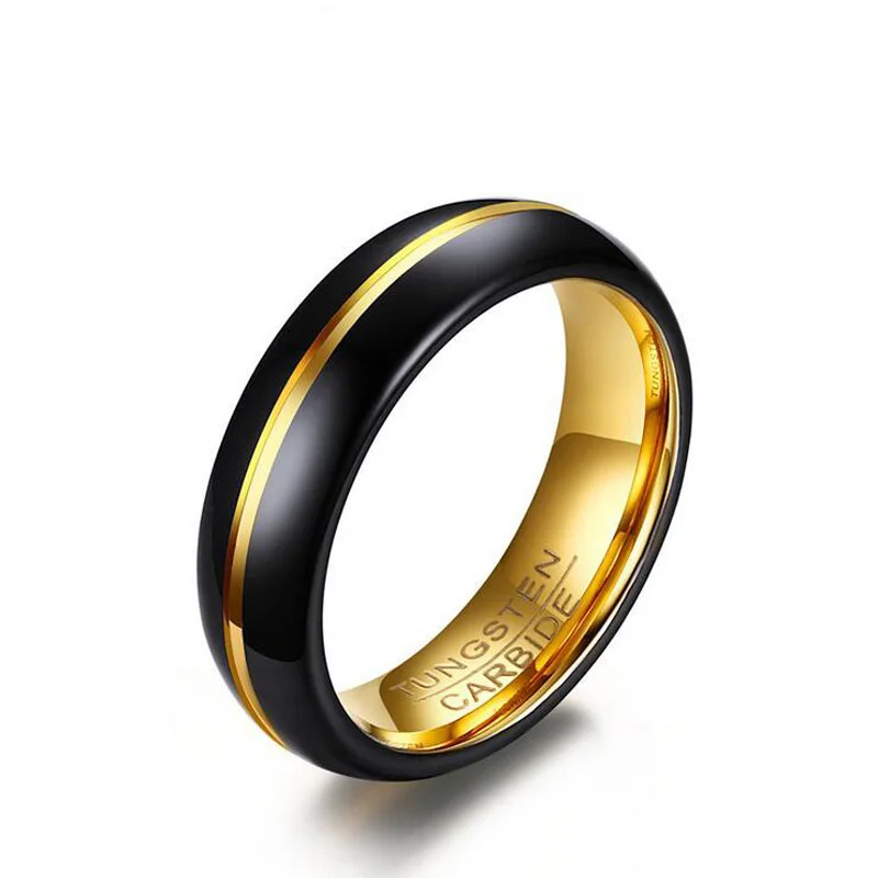 Heyrock Tungsten Rings for Men Jewelry Classical Men's 6MM Black and Gold Ringtungsten rings