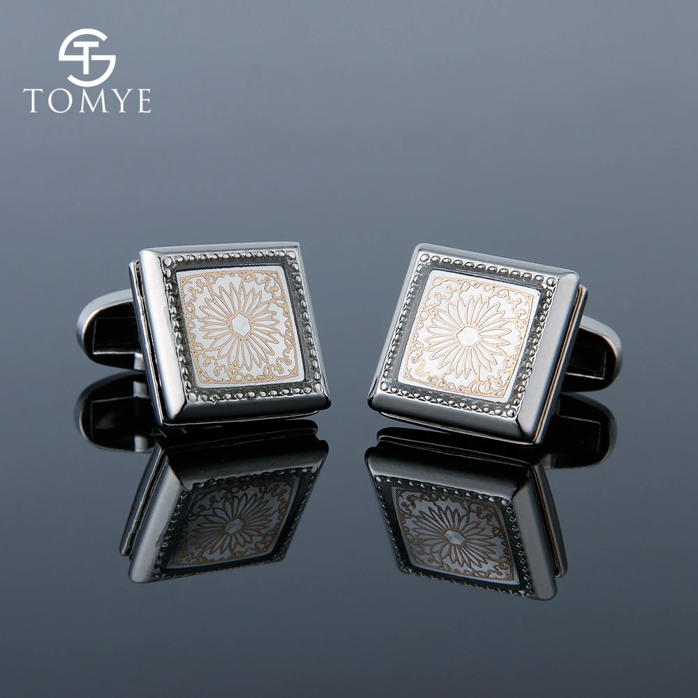 

TOMYE Cufflinks Vintage Flower Pattern Square Wedding Aristocratic Tuxedo Silver Suit Shirt Cuff Links Luxury Men XK19S078