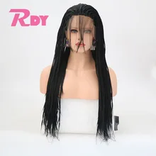 Rongduoyi высокотемпературный волоконный черный цвет оплетенные косички Кружева передние парики для женщин бесклеевые синтетические парики с волосами младенца