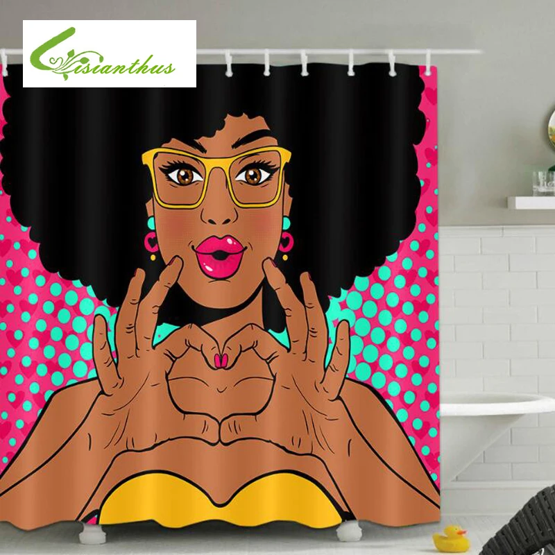 

New Colorful Eco-friendly African Woman Printed Waterproof Bathroom Polyester High Quality Washable Bath Decor Shower Curtain