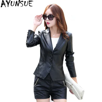 

AYUNSUE 2020 New Faux Sheep Leather Jacket Women Slim Motorcycle PU Jackets Ladies Macaw Autumn Coat Jaqueta Feminina KJ589