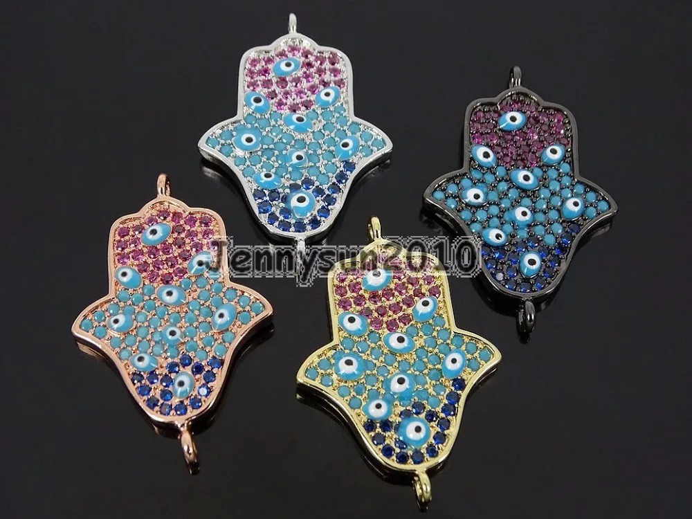

Colorful Zircon Gems Stones Pave Hamsa Hand #1 Bracelet Connector Charm Beads Silver Gold Rose Gold Gunmetal 10Pcs/Pack